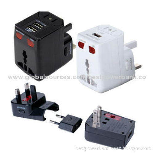 New Brand CE/RoHS/FCC/SGS 2 USB Ports Multi Nation Universal Power Adapters, UK/US/AU/EU Multi-plug